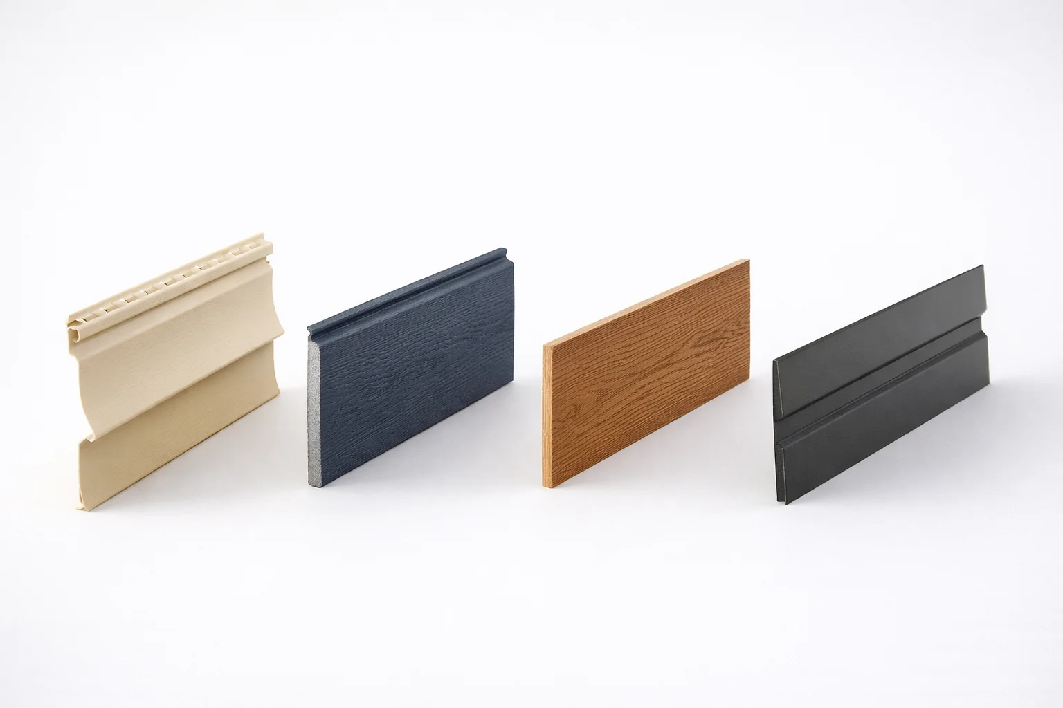 Side-by-side comparison infographic of four siding materials for Omaha homes: vinyl, fiber cement, engineered wood, and metal with cost, lifespan, and hail resistance ratings