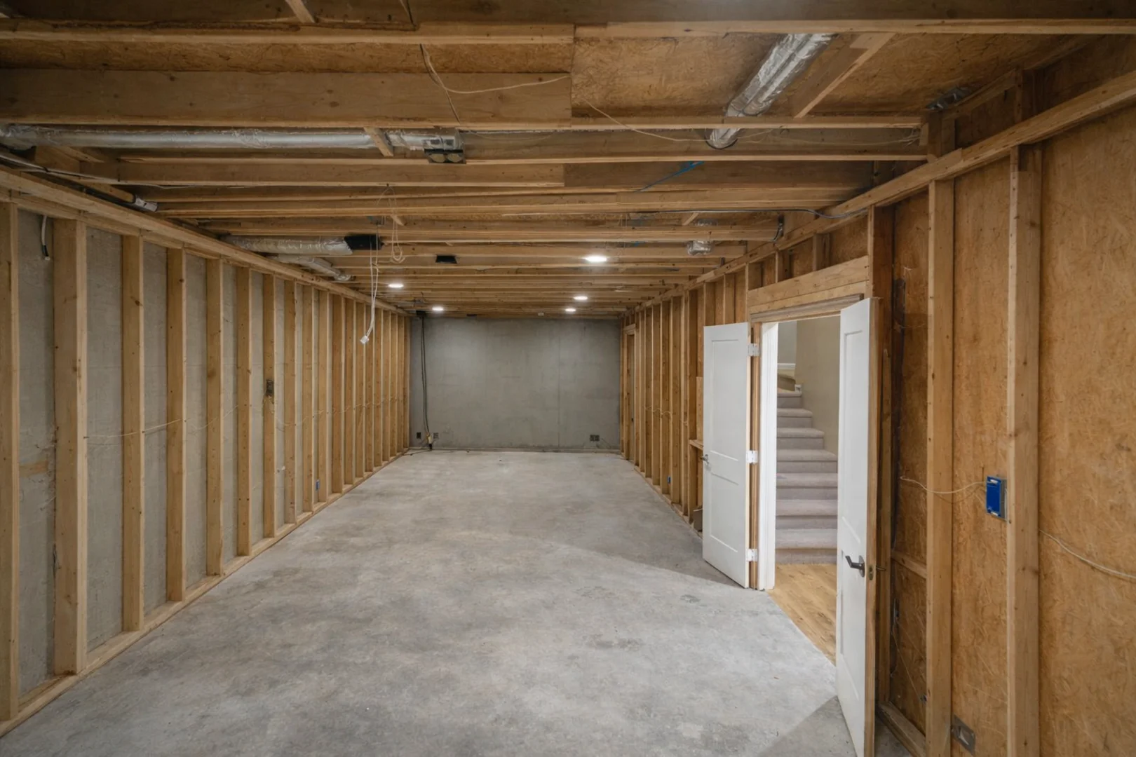 Basement after renovation - finished living space with bar and entertainment area